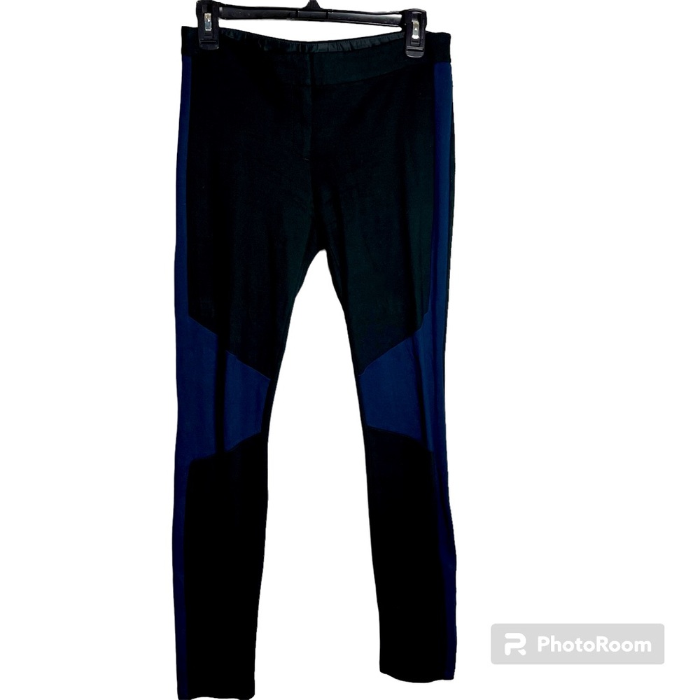 Theory Pants Blue Black Color Block Skinny Like New Size 4 Zip Closure Low Rise